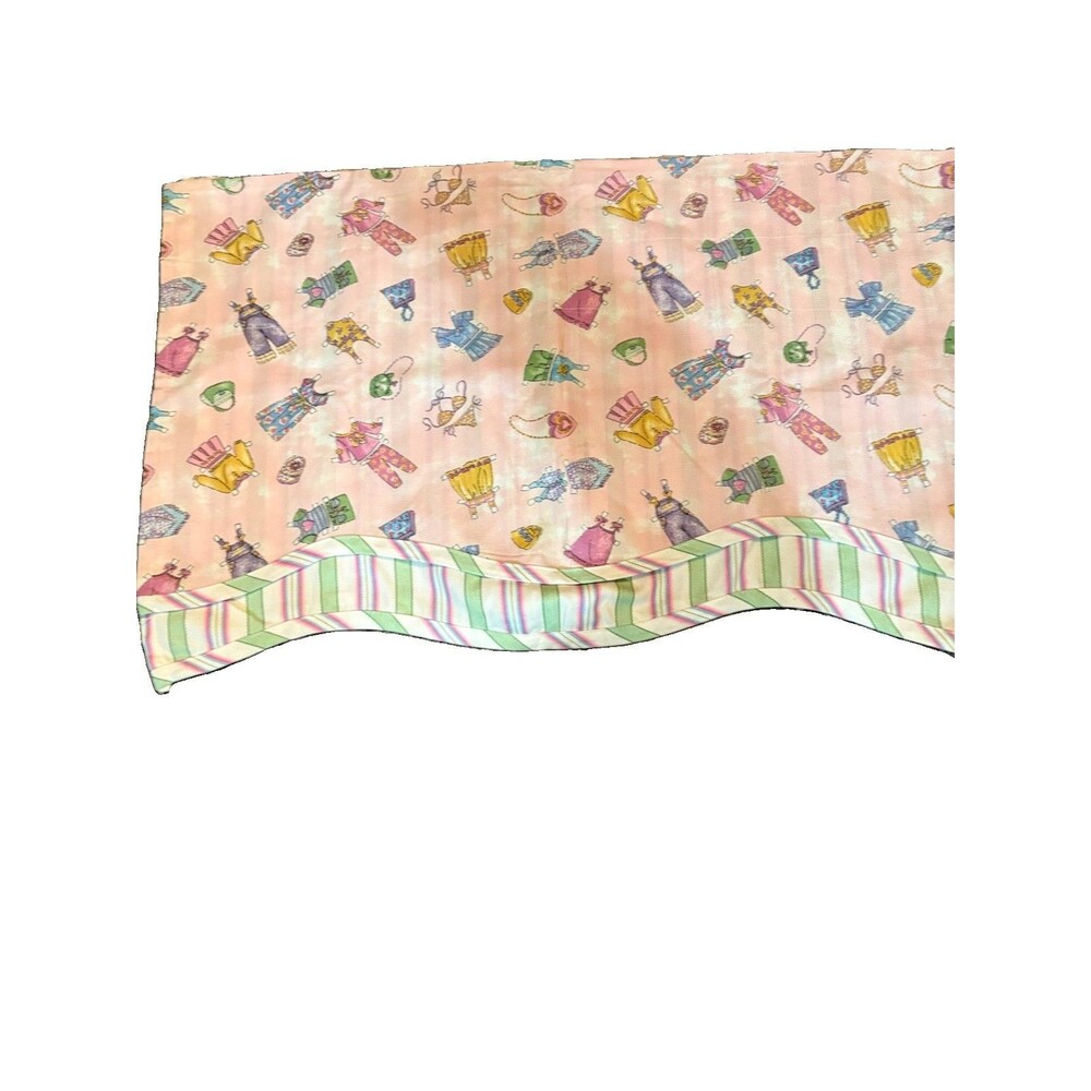 Waverly Kids Window Valance 53 x 16 Pink Clothes Rod Pocket Paper Doll Stripe
